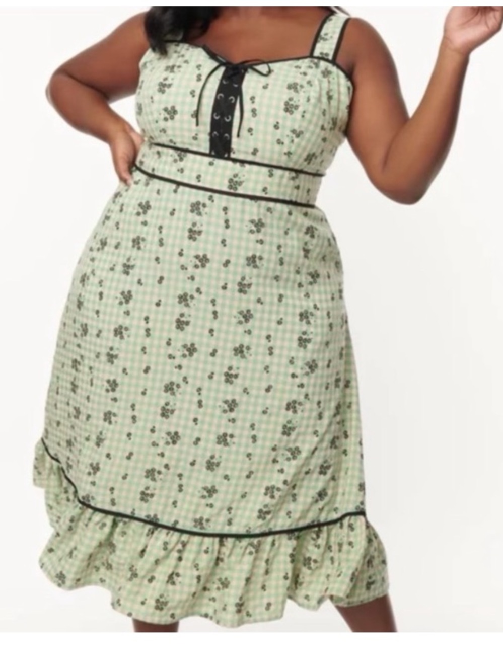 Unique Vintage Mint Green Gingham Floral Midi Dress Corset Top NWT 4X 22/24